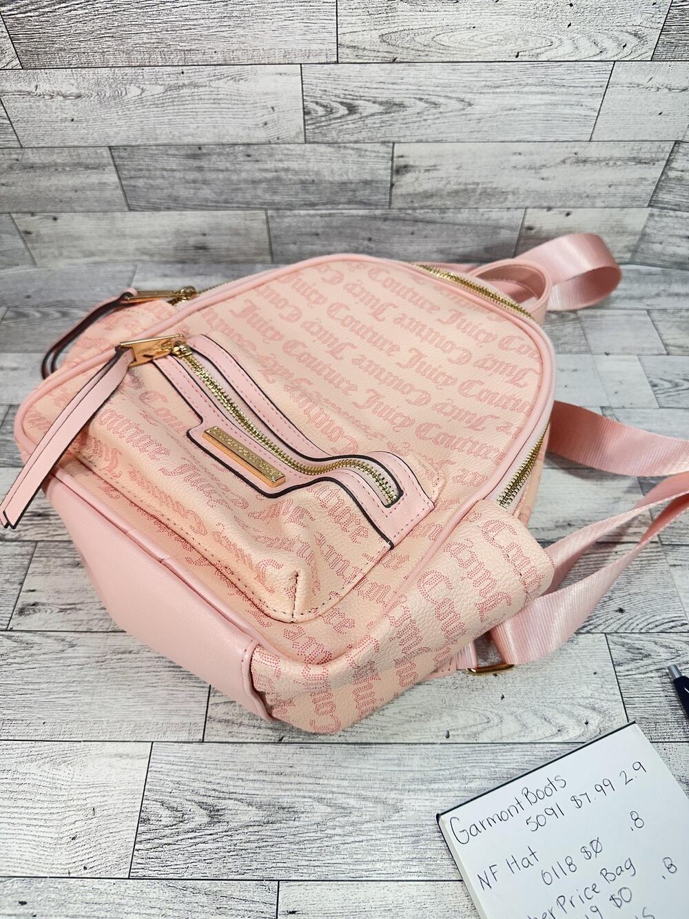 Juicy Couture Backpack Womens Mini Pink Logo Faux Leather Gold Zip Straps
